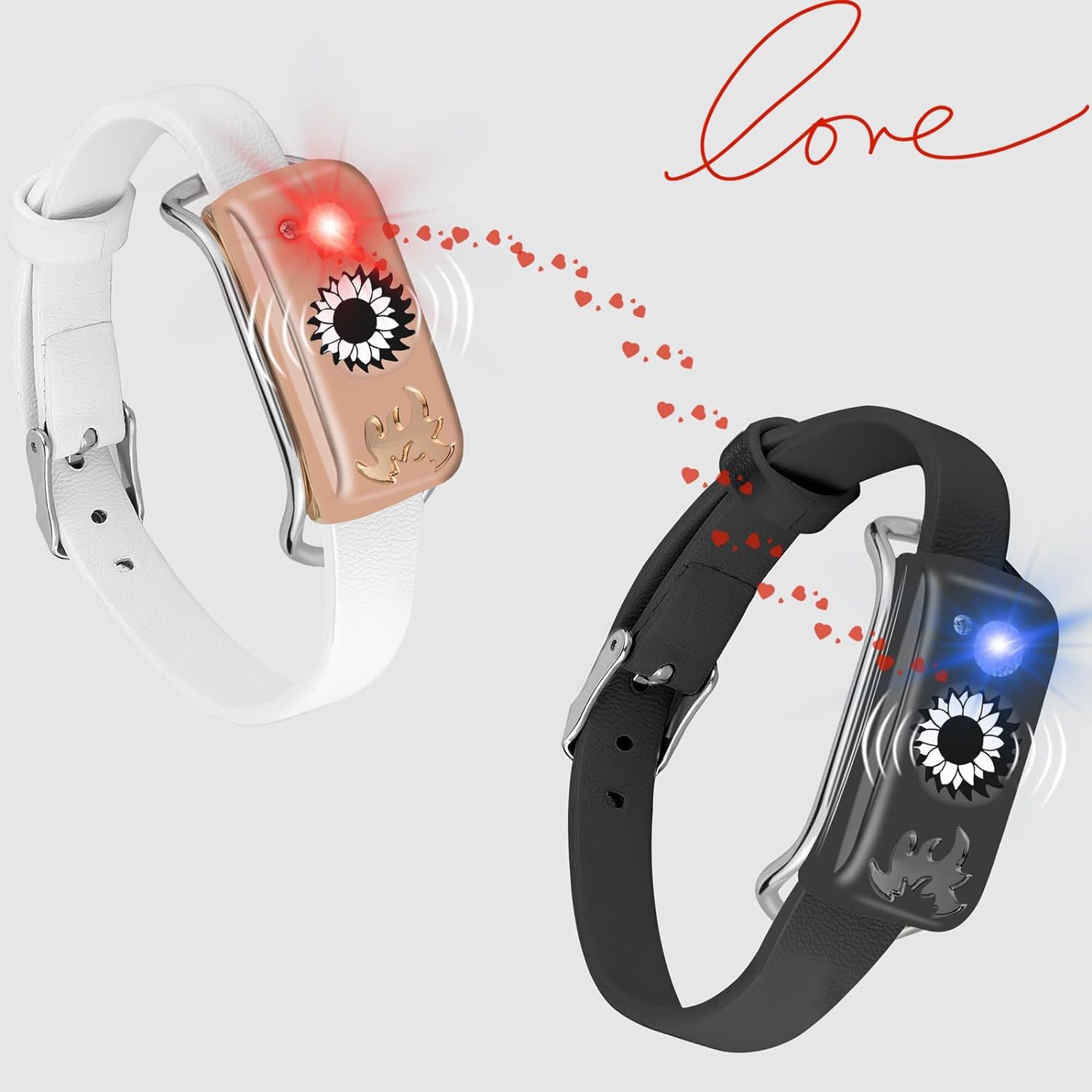Dacida Long Distance Touch Bracelets, Send SOS SMS, Remote Smart Connection Vibration & Light Up Bracelet for Relationship Couples Girlfriend Boyfriend Family Passing on Love & Miss Gifts Jewelry Black Gold
