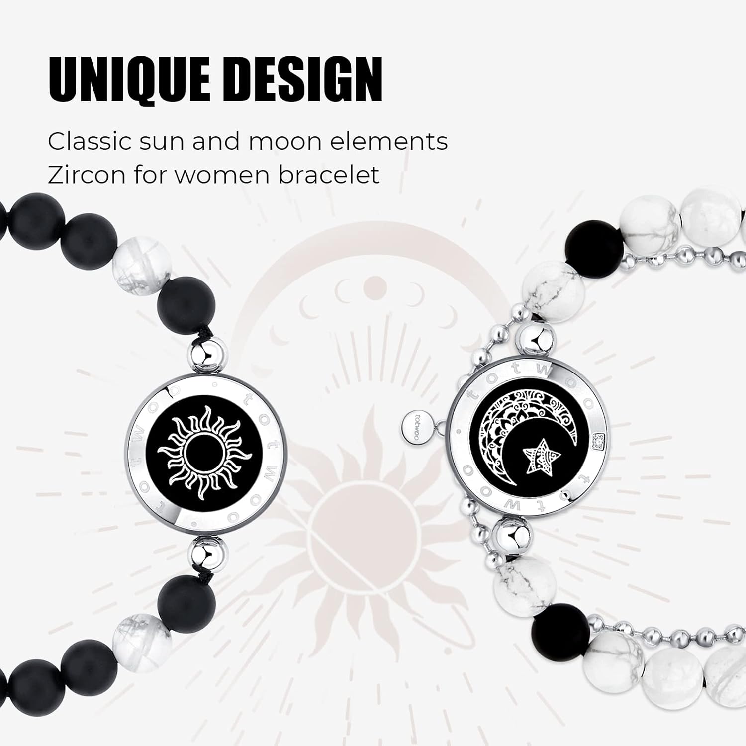 Dacida Couple Bracelet Couple Gifts Partner Bracelets with Touch Long Distance Relationship Gift for Long Distances Couple Love Gifts Vibration & Light Up Bluetooth Pairing Jewellery, Sun and Moon