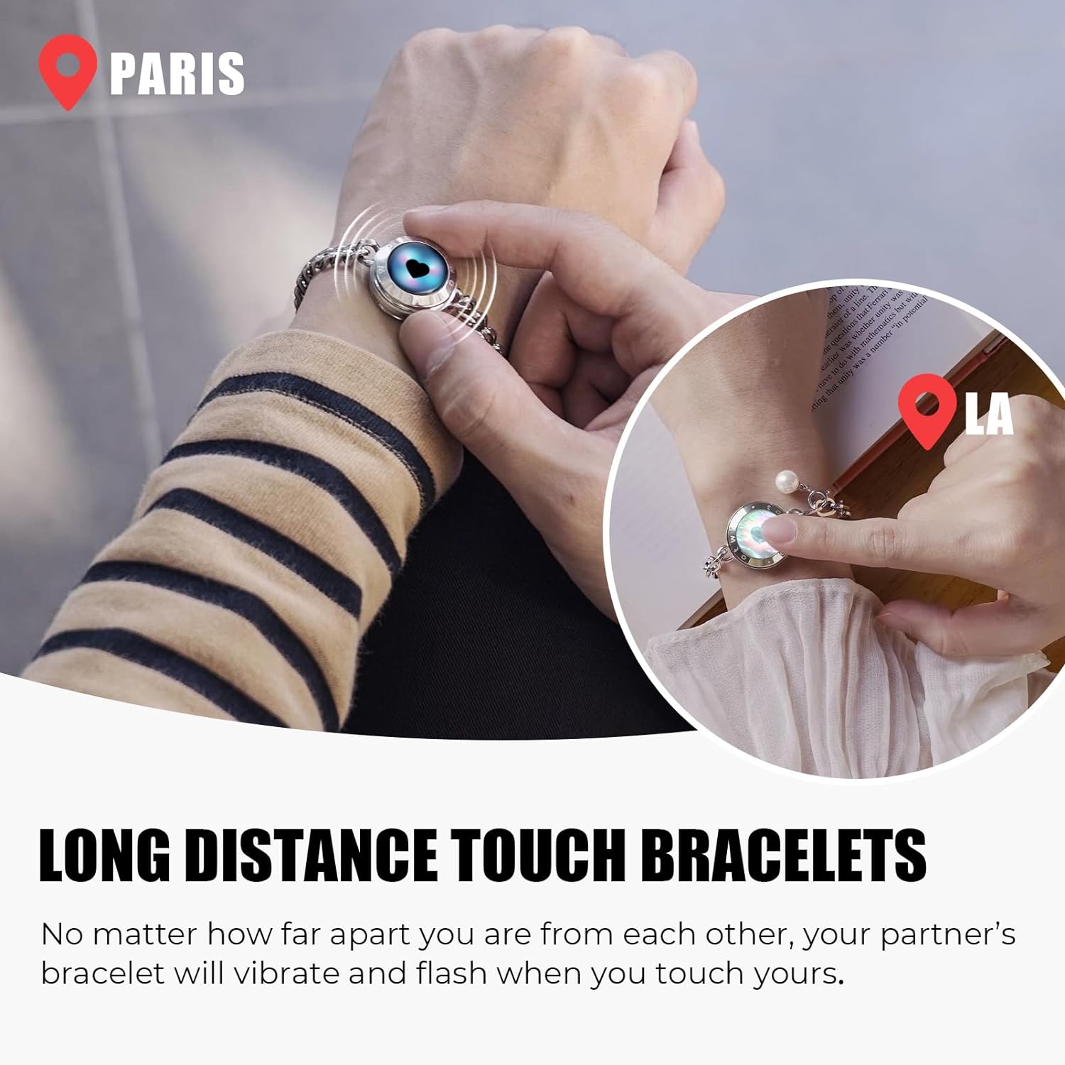 Dacida Couple Bracelet Couple Gifts Partner Bracelets with Touch Long Distance Relationship Gift for Long Distances Couple Love Gifts Vibration & Light Up Bluetooth Pairing Jewellery, Sun and Moon