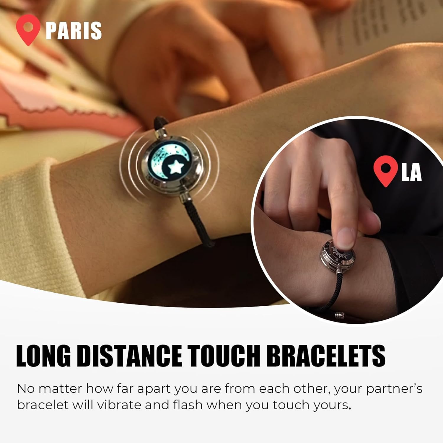 Dacida Long Distance Touch Bracelets for Couples, Vibration & Light up for Love Couples Bracelets | Long Distance Relationship Gifts for Girlfriend Bluetooth Pairing Jewelry