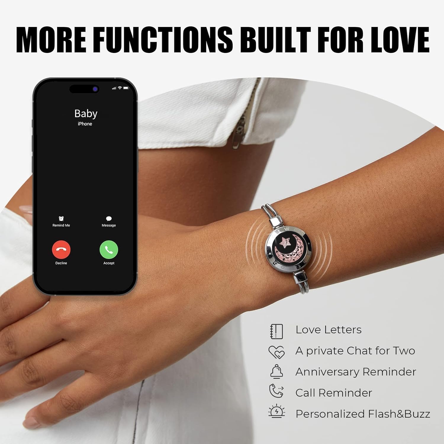 Dacida Long Distance Touch Bracelets for Couples, Vibration & Light up for Love Couples Bracelets | Long Distance Relationship Gifts for Girlfriend Bluetooth Pairing Jewelry