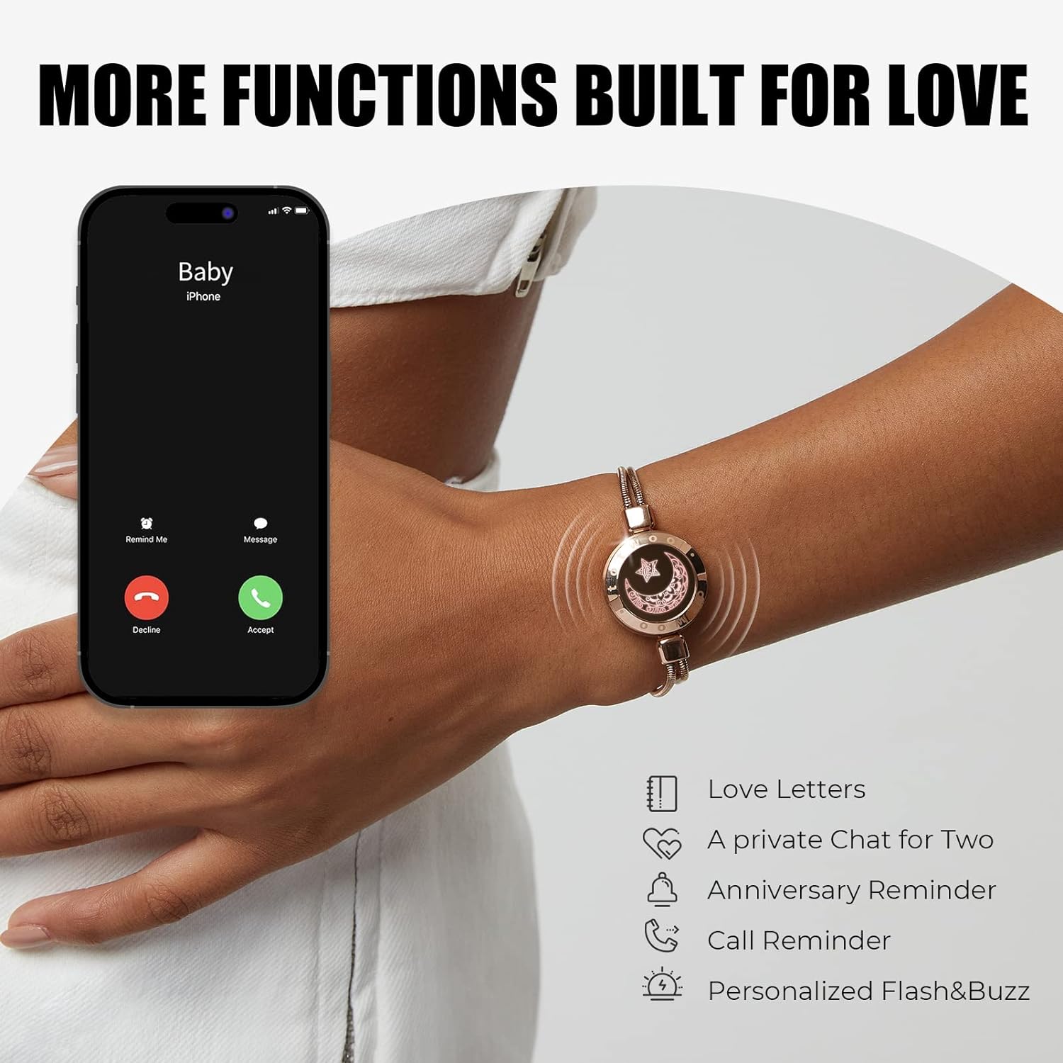 Dacida Long Distance Touch Bracelets for Couples, Vibration & Light up for Love Couples Bracelets | Long Distance Relationship Gifts for Girlfriend Bluetooth Pairing Jewelry