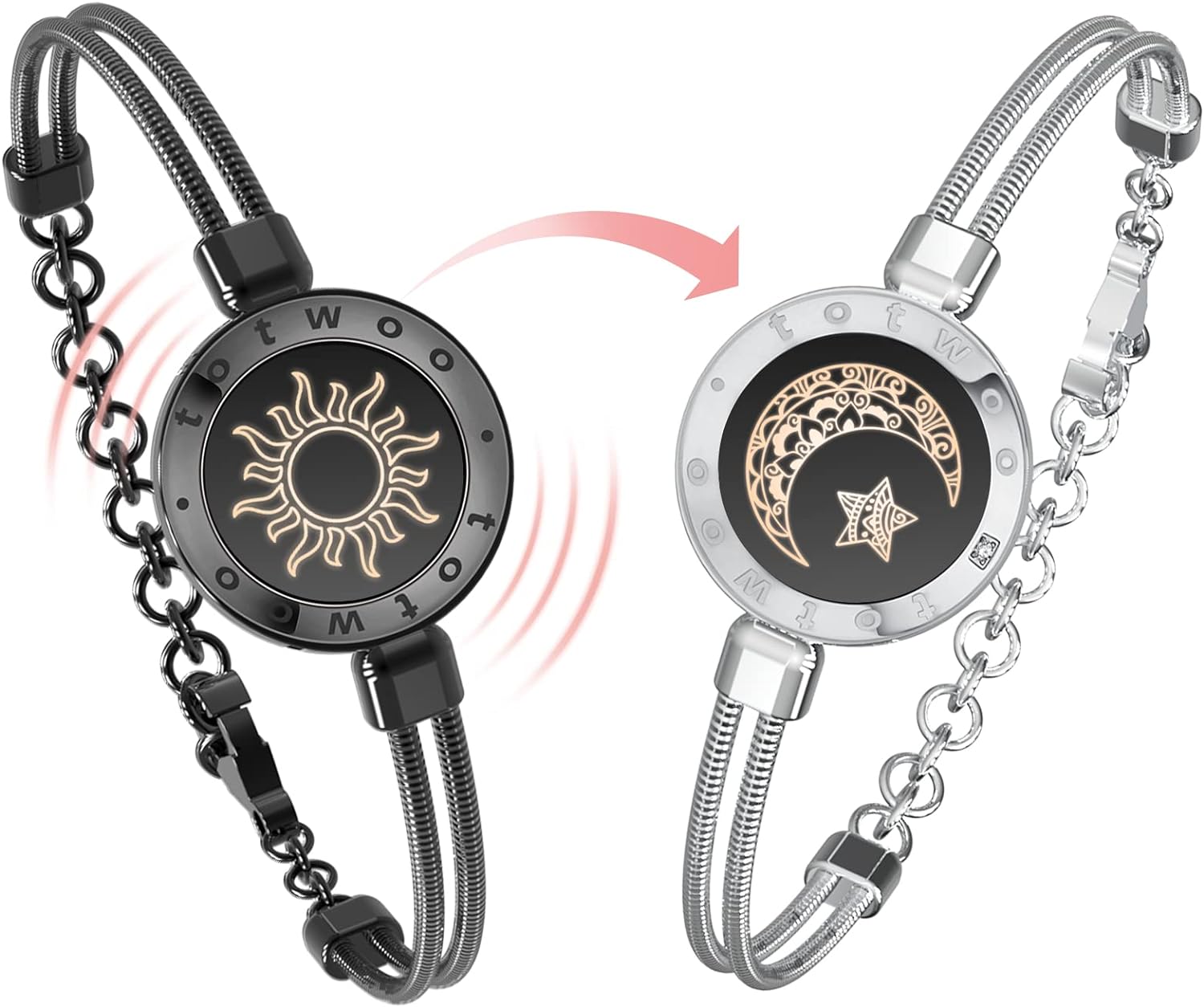 Dacida Long Distance Touch Bracelets for Couples, Vibration & Light up for Love Couples Bracelets | Long Distance Relationship Gifts for Girlfriend Bluetooth Pairing Jewelry