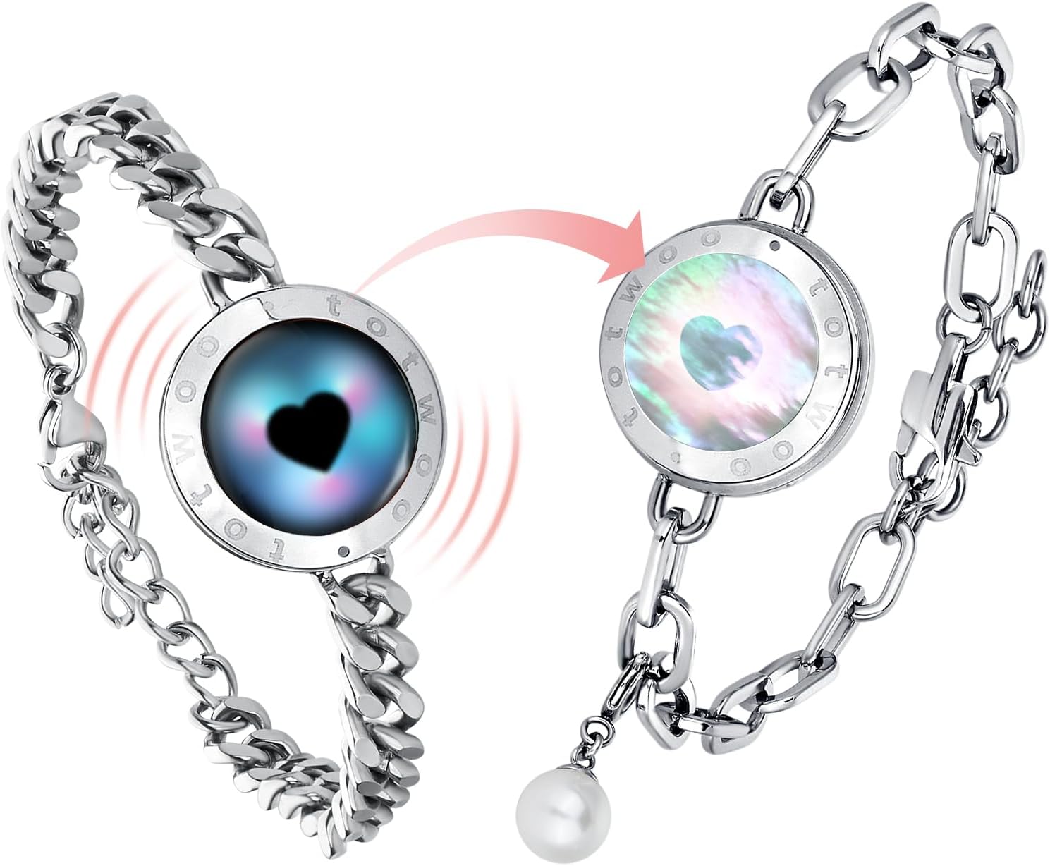 Dacida Couple Bracelet Couple Gifts Partner Bracelets with Touch Long Distance Relationship Gift for Long Distances Couple Love Gifts Vibration & Light Up Bluetooth Pairing Jewellery, Sun and Moon