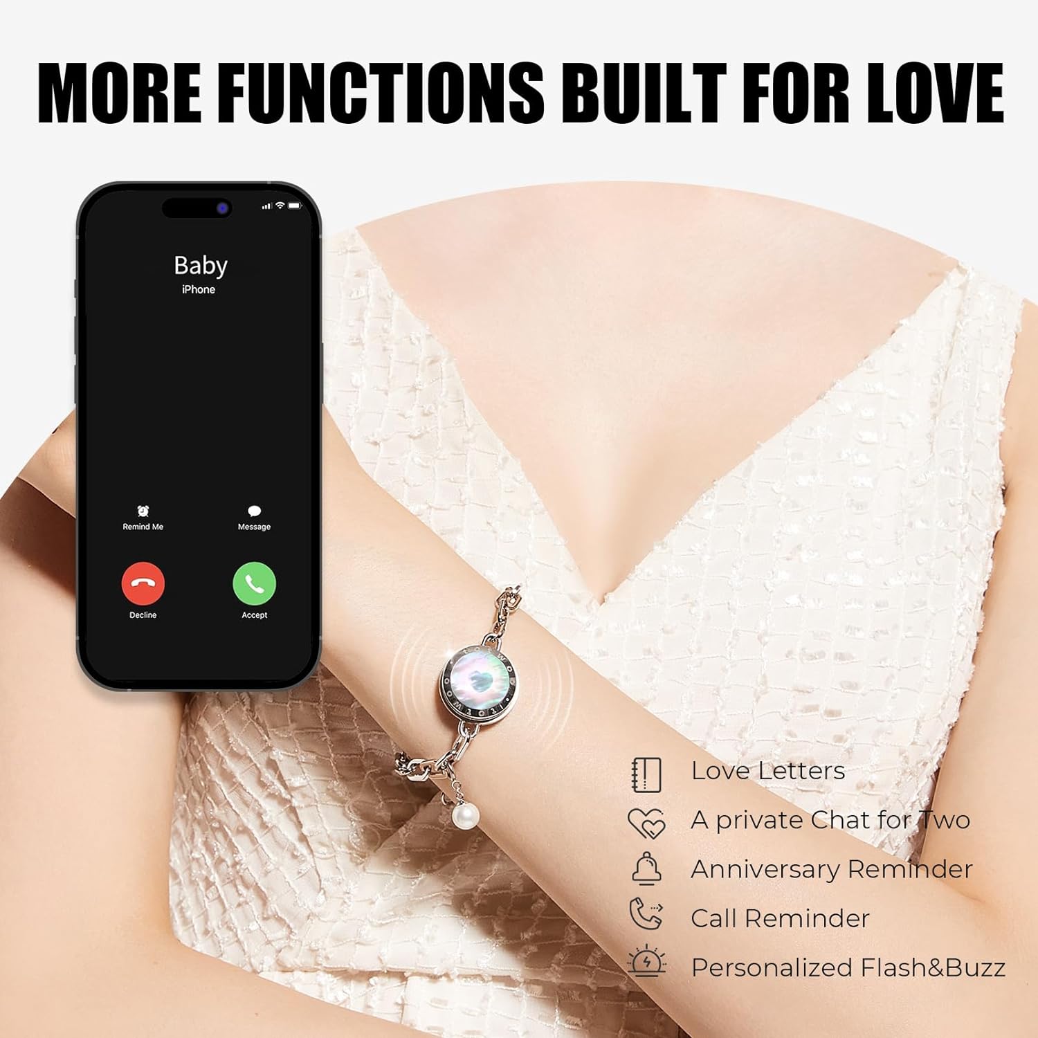 Dacida Couple Bracelet Couple Gifts Partner Bracelets with Touch Long Distance Relationship Gift for Long Distances Couple Love Gifts Vibration & Light Up Bluetooth Pairing Jewellery, Sun and Moon