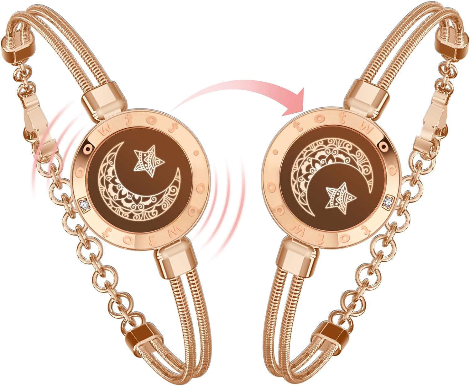 Dacida Couple Bracelet Couple Gifts Partner Bracelets with Touch Long Distance Relationship Gift for Long Distances Couple Love Gifts Vibration & Light Up Bluetooth Pairing Jewellery, Sun and Moon