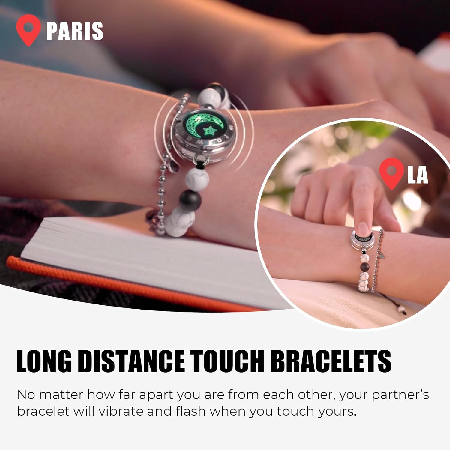 Dacida Long Distance Touch Bracelets for Couples, Vibration & Light up for Love Couples Bracelets | Long Distance Relationship Gifts for Girlfriend Bluetooth Pairing Jewelry