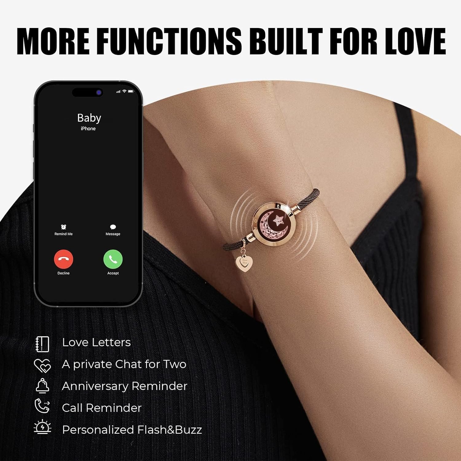 Dacida Long Distance Touch Bracelets for Couples, Vibration & Light up for Love Couples Bracelets | Long Distance Relationship Gifts for Girlfriend Bluetooth Pairing Jewelry