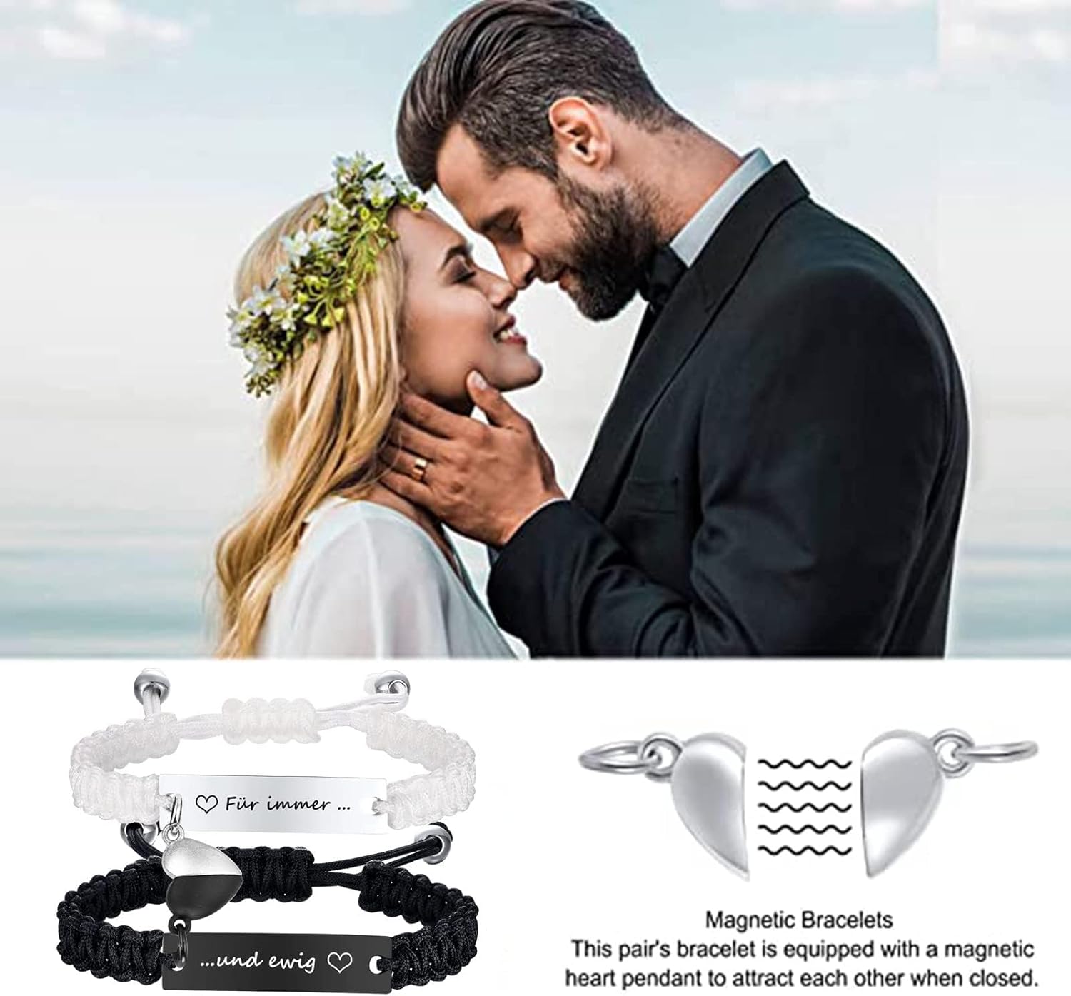 Dacida Matching Couples Bracelets for Women Men Long Distance Bracelets for Couples His Hers Bracelets Relationship Bracelets Anniversary Christmas Birthday Gifts