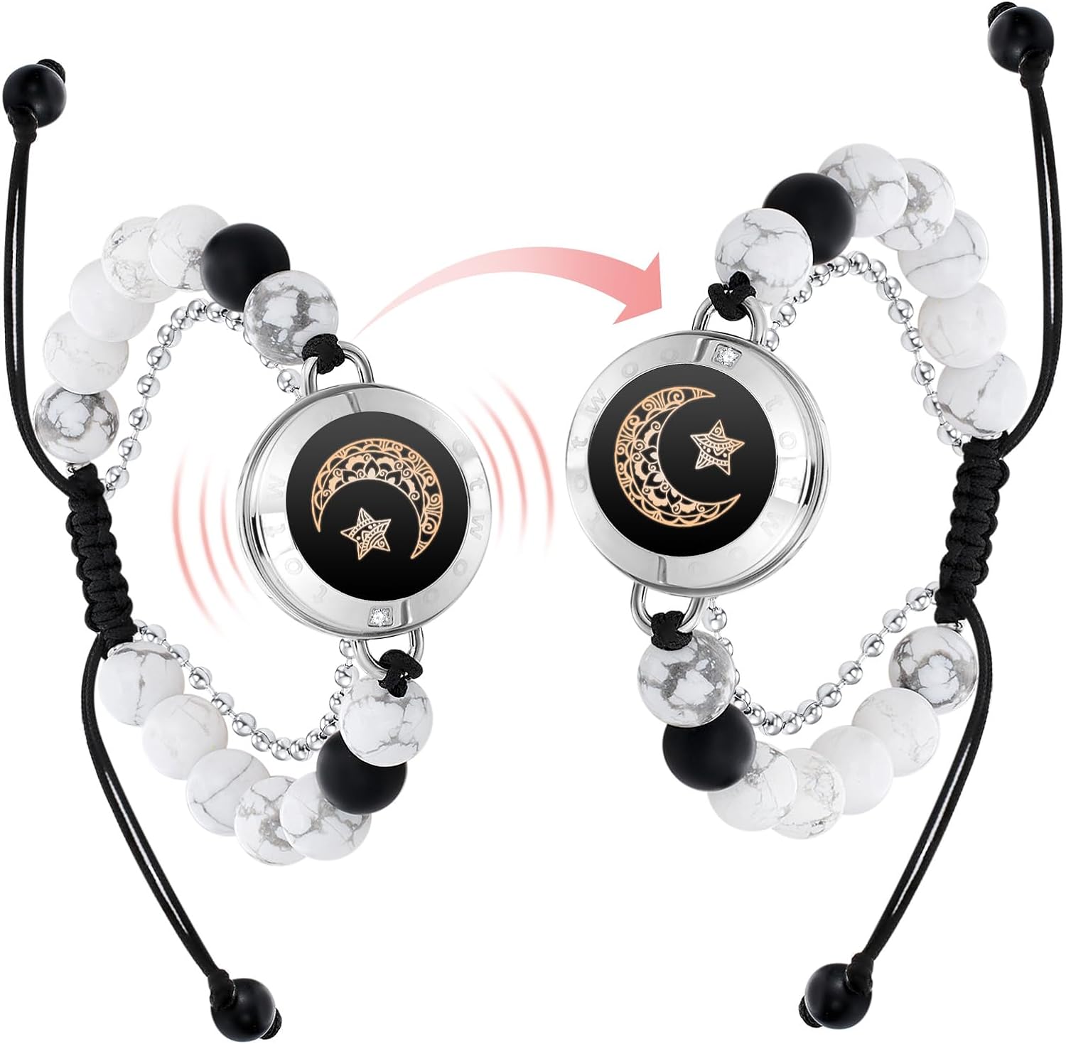 Dacida Long Distance Touch Bracelets for Couples, Vibration & Light up for Love Couples Bracelets | Long Distance Relationship Gifts for Girlfriend Bluetooth Pairing Jewelry