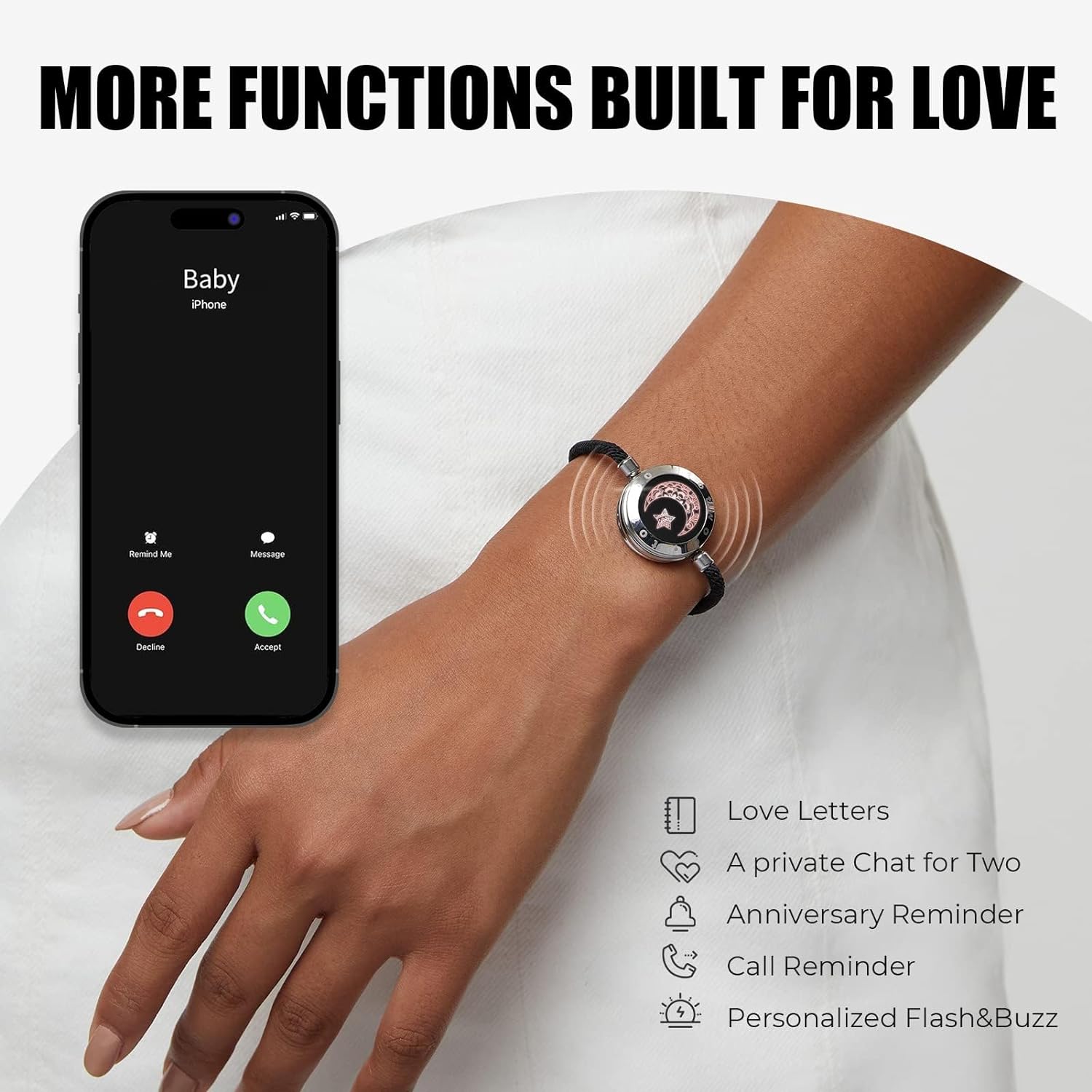 Dacida Long Distance Touch Bracelets for Couples, Vibration & Light up for Love Couples Bracelets | Long Distance Relationship Gifts for Girlfriend Bluetooth Pairing Jewelry